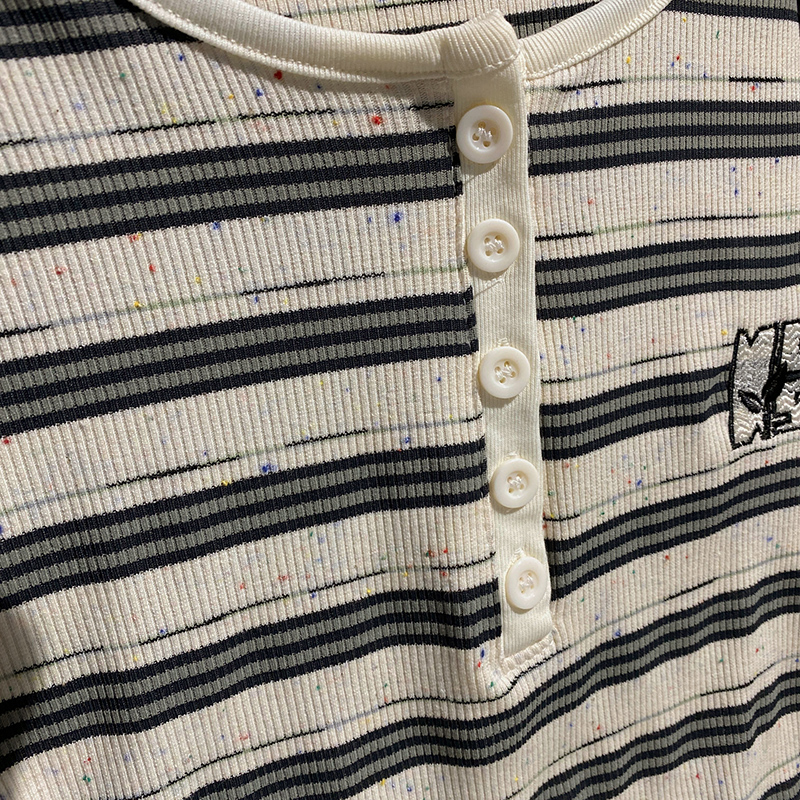 Stripe long sleeve bottoming shirt short tops for women