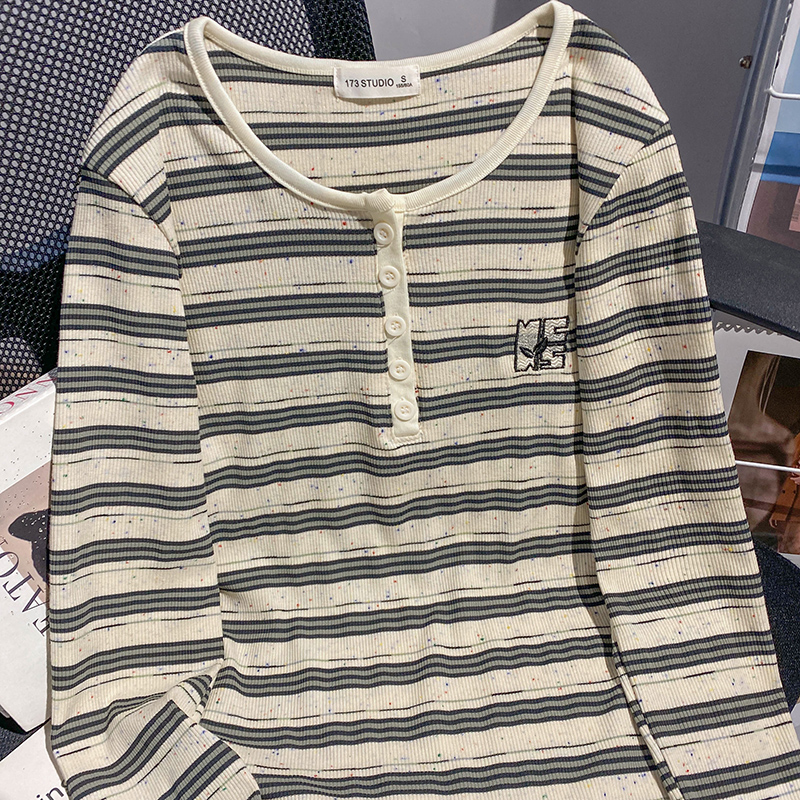 Stripe long sleeve bottoming shirt short tops for women