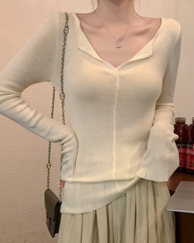 Thermal V-neck tops long sleeve sweater