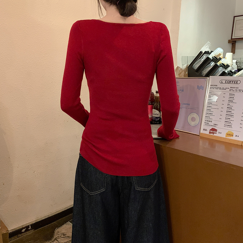 Thermal V-neck tops long sleeve sweater