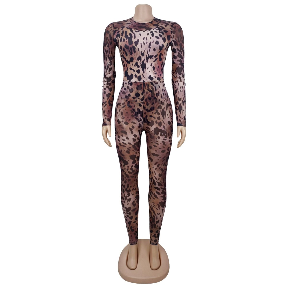 Printing gauze fashion perspective jumpsuit for women