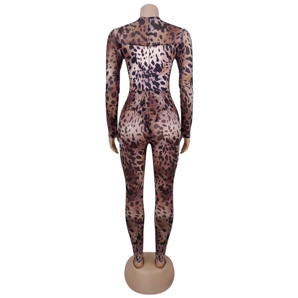 Printing gauze fashion perspective jumpsuit for women