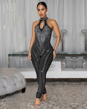 Pure elegant rhinestone European style jumpsuit for women