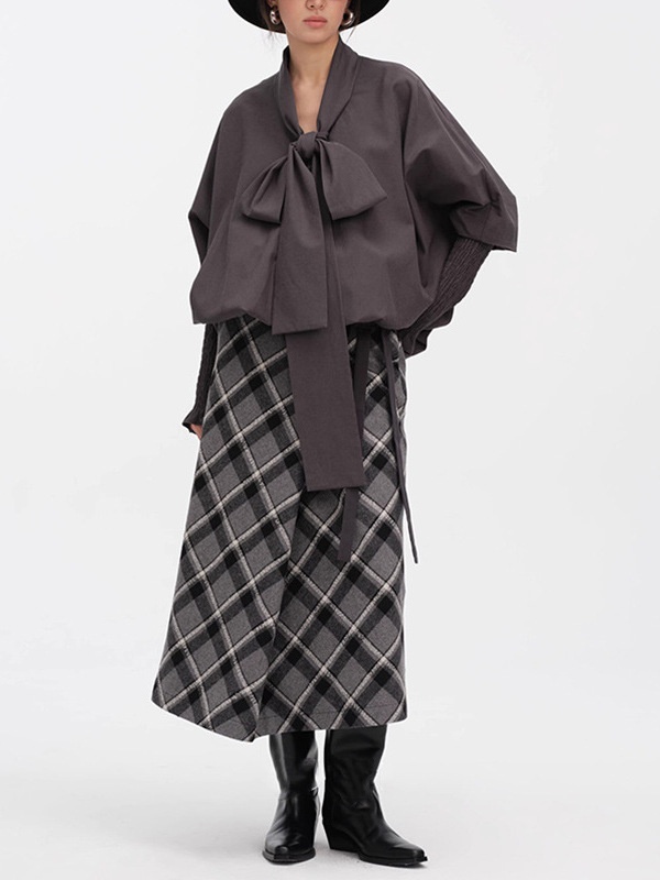 Pure simple lantern sleeve shirt autumn fold tops