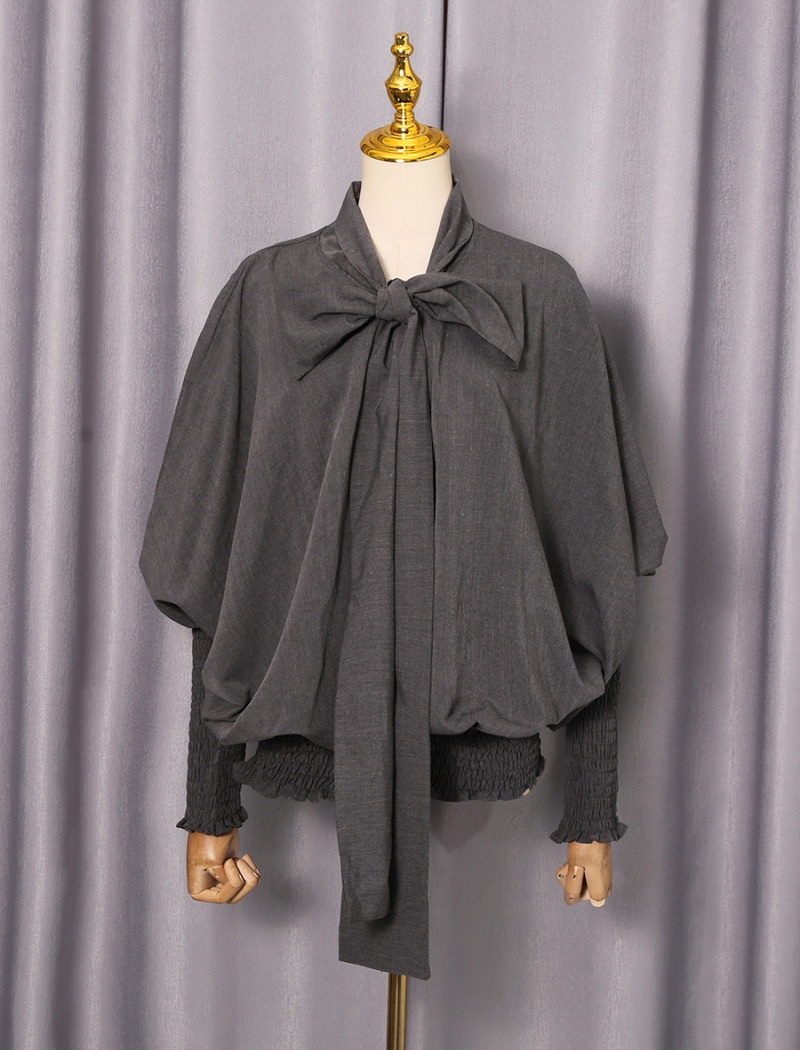 Pure simple lantern sleeve shirt autumn fold tops