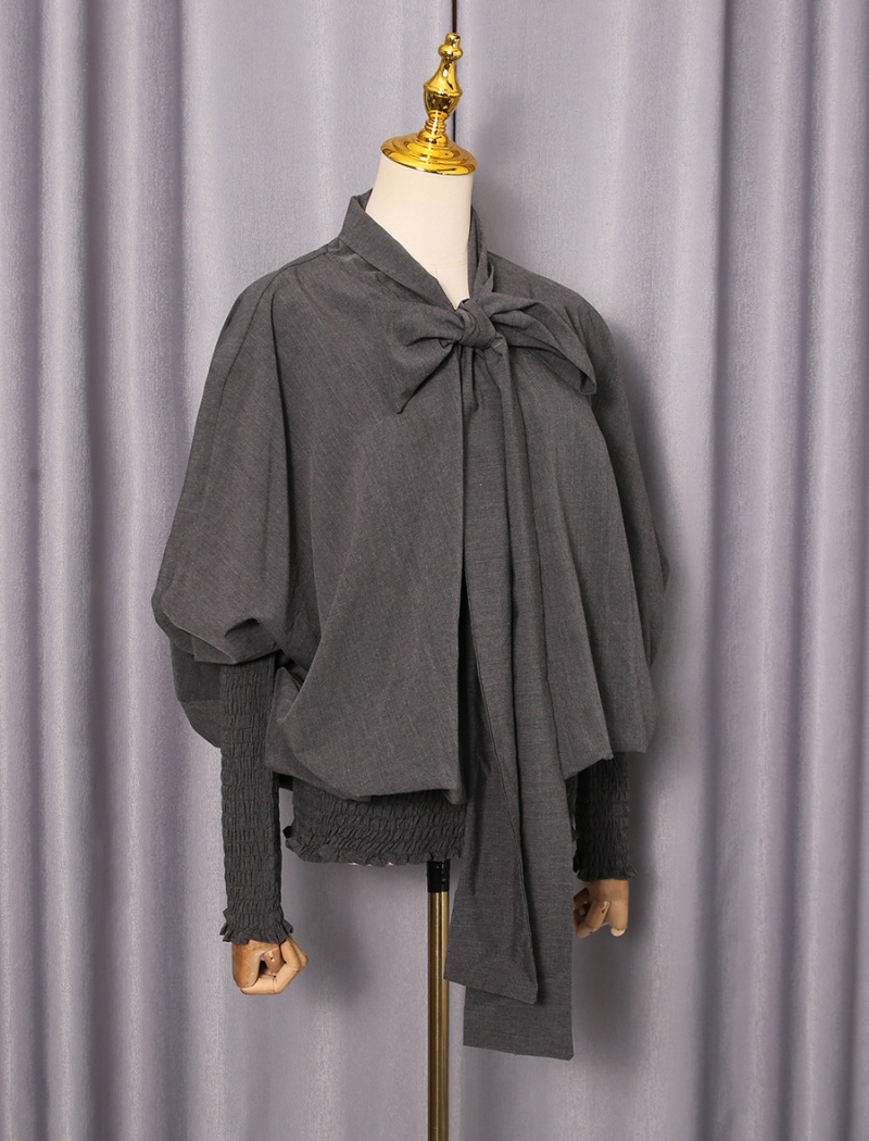 Pure simple lantern sleeve shirt autumn fold tops