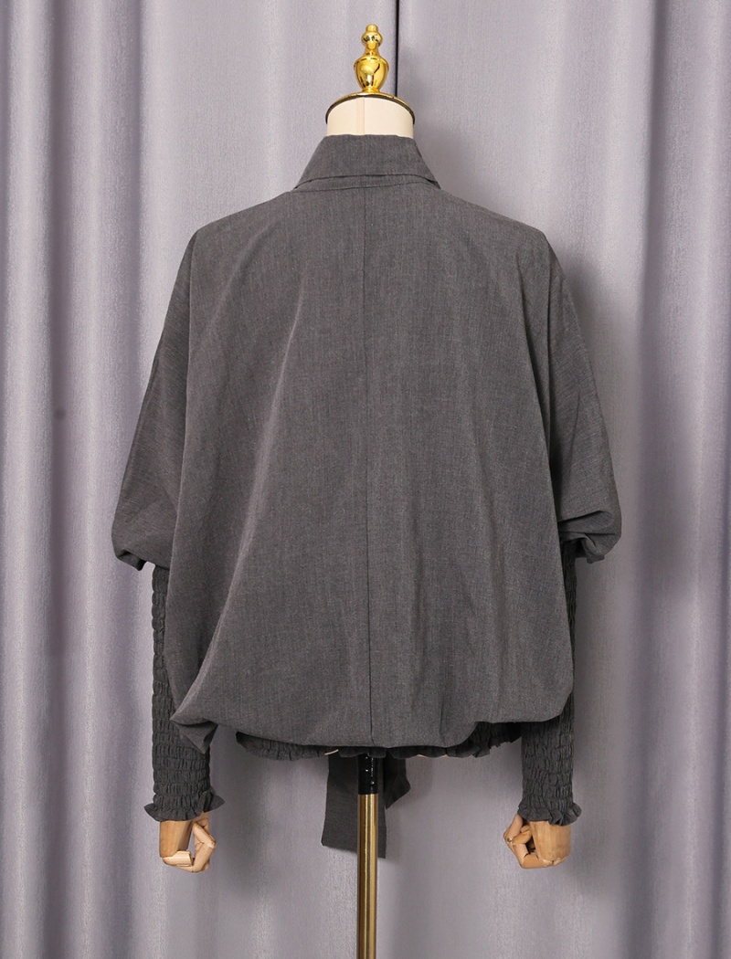 Pure simple lantern sleeve shirt autumn fold tops