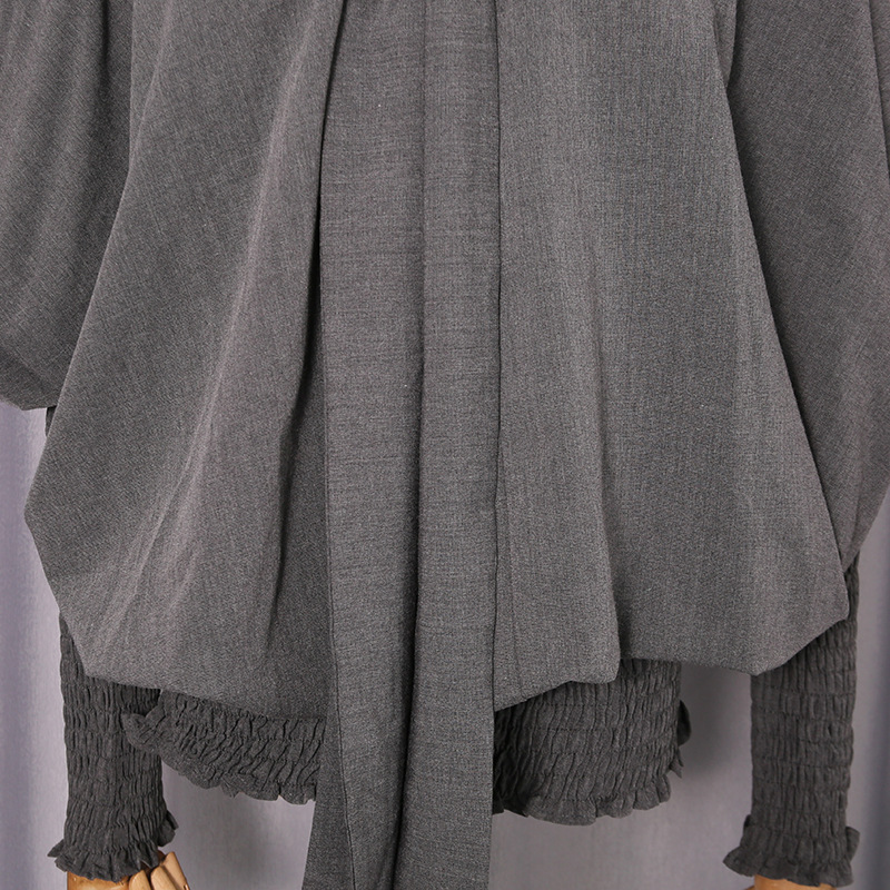 Pure simple lantern sleeve shirt autumn fold tops