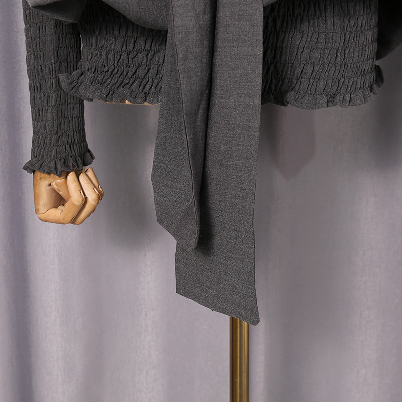 Pure simple lantern sleeve shirt autumn fold tops