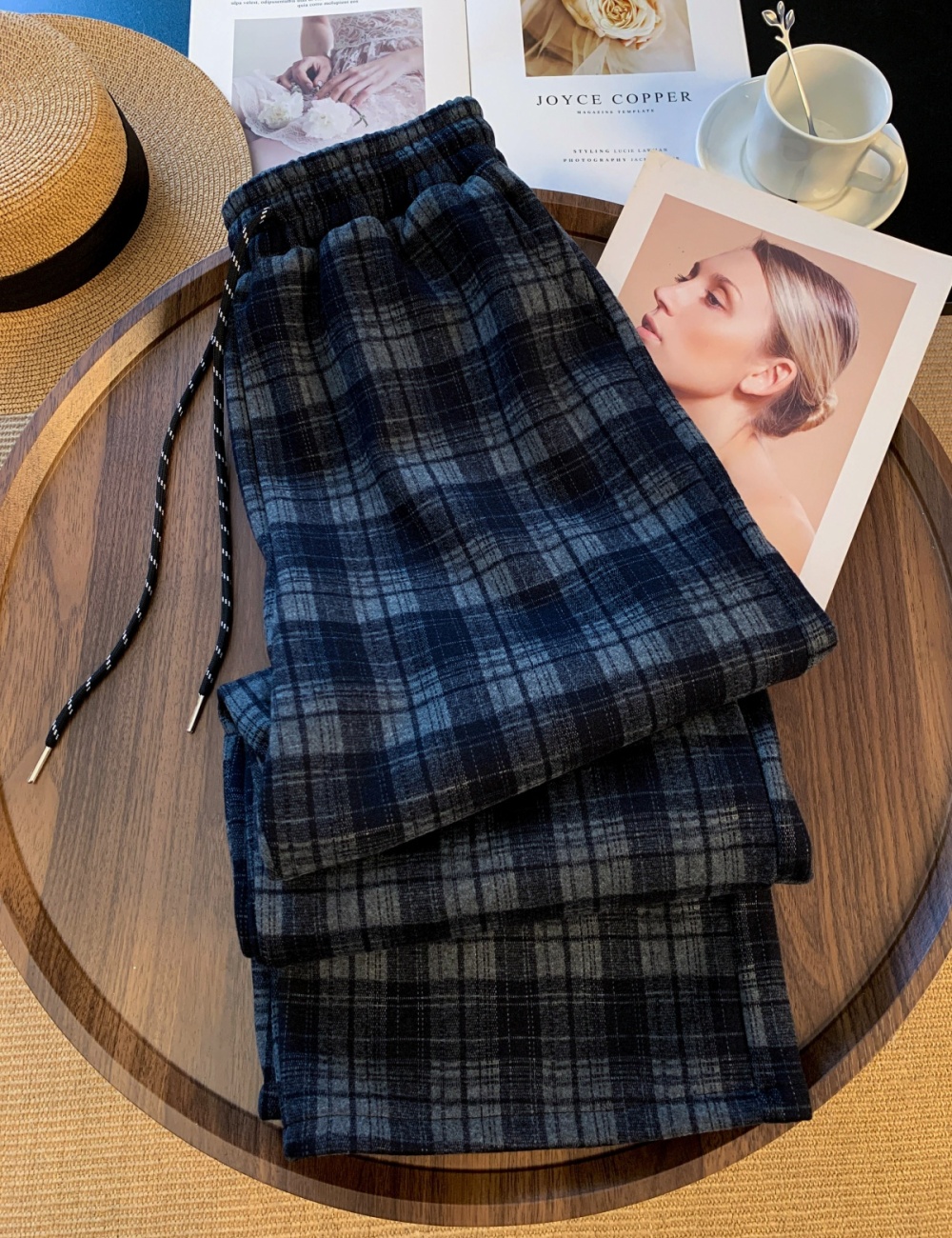 Mixed colors retro wide leg pants lazy plaid pants