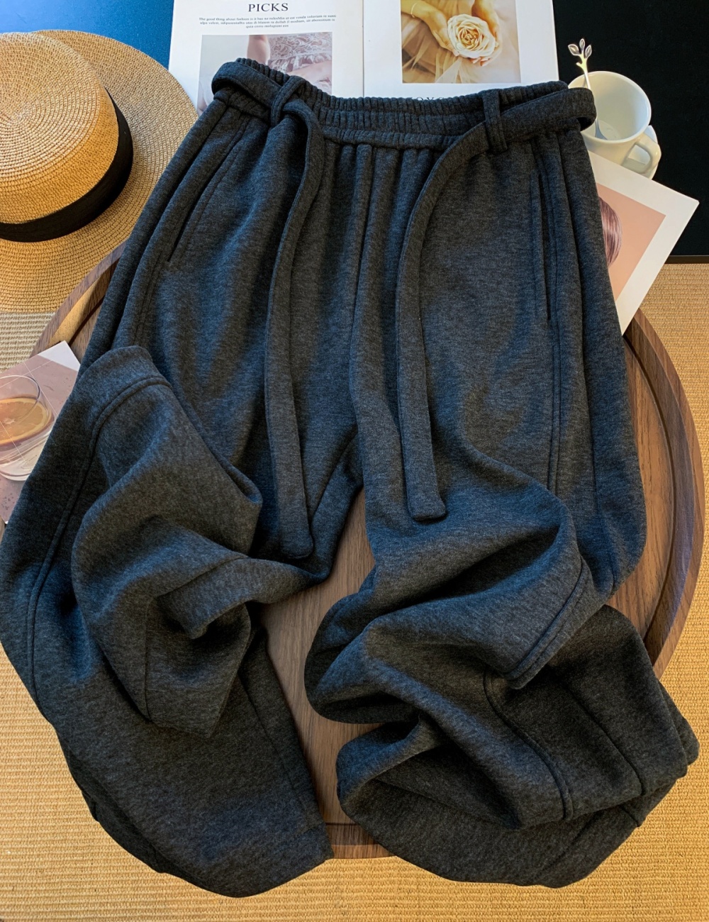 Thick wide leg pants gray pants for women