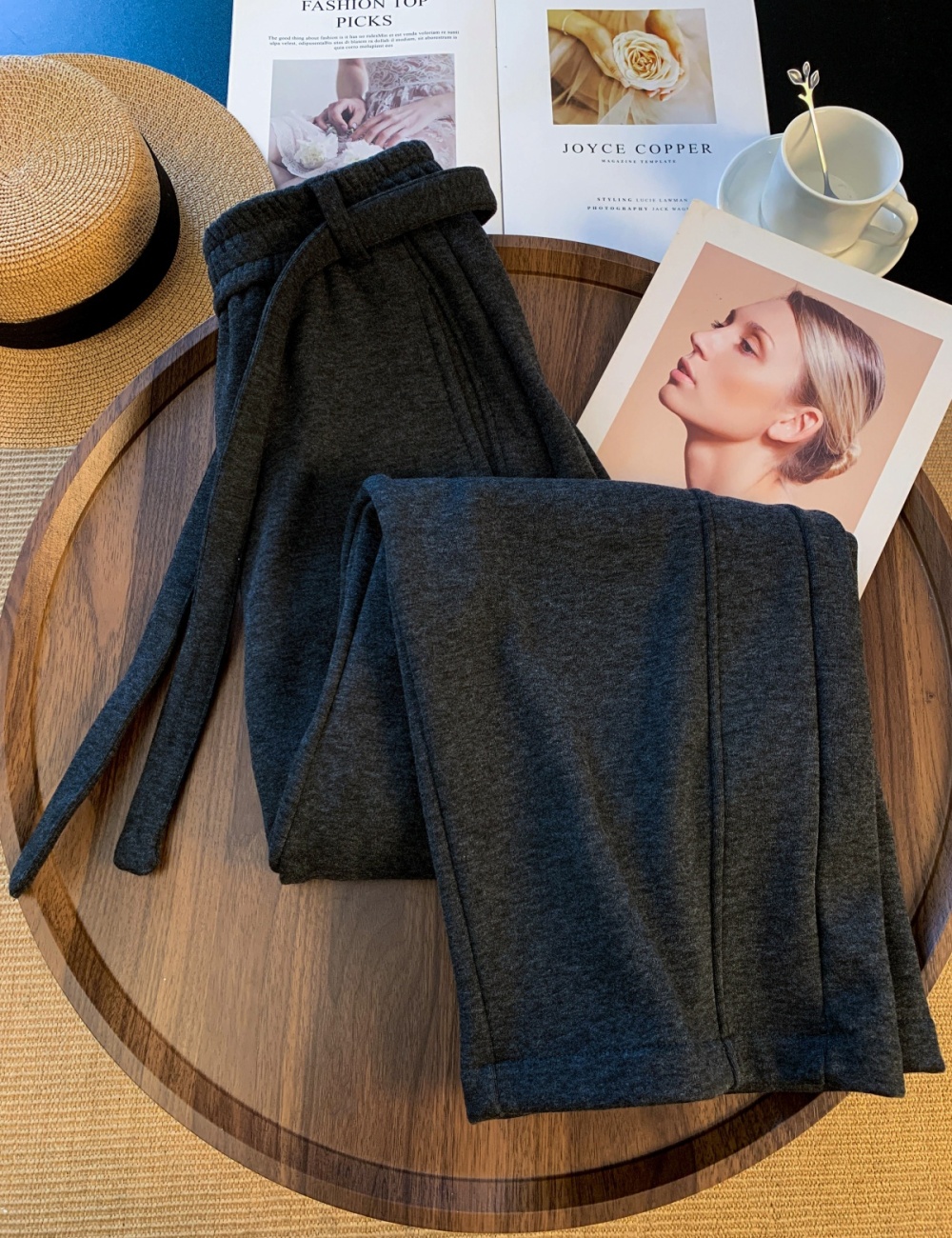 Thick wide leg pants gray pants for women