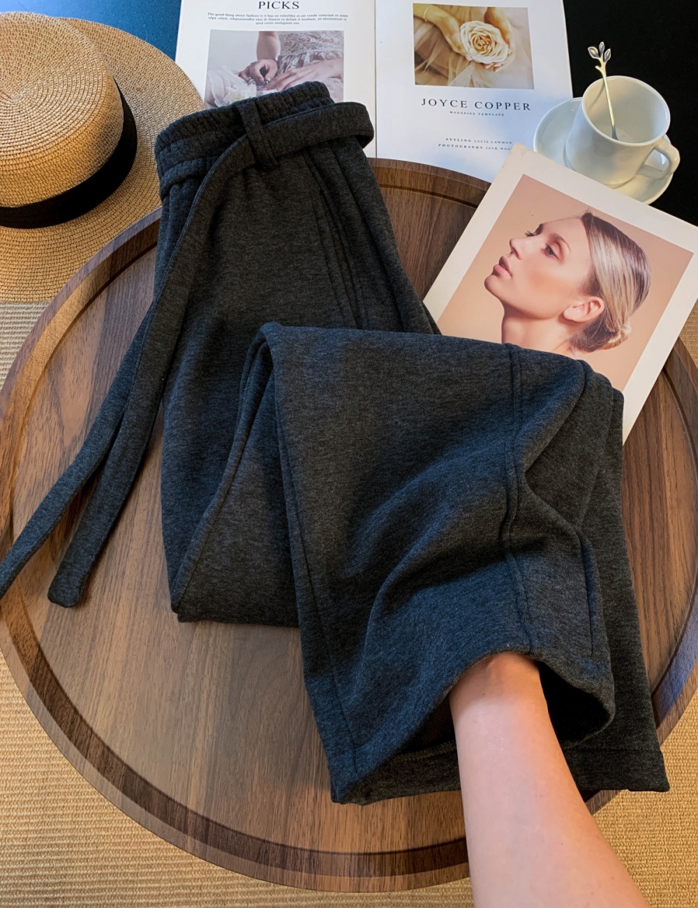 Thick wide leg pants gray pants for women