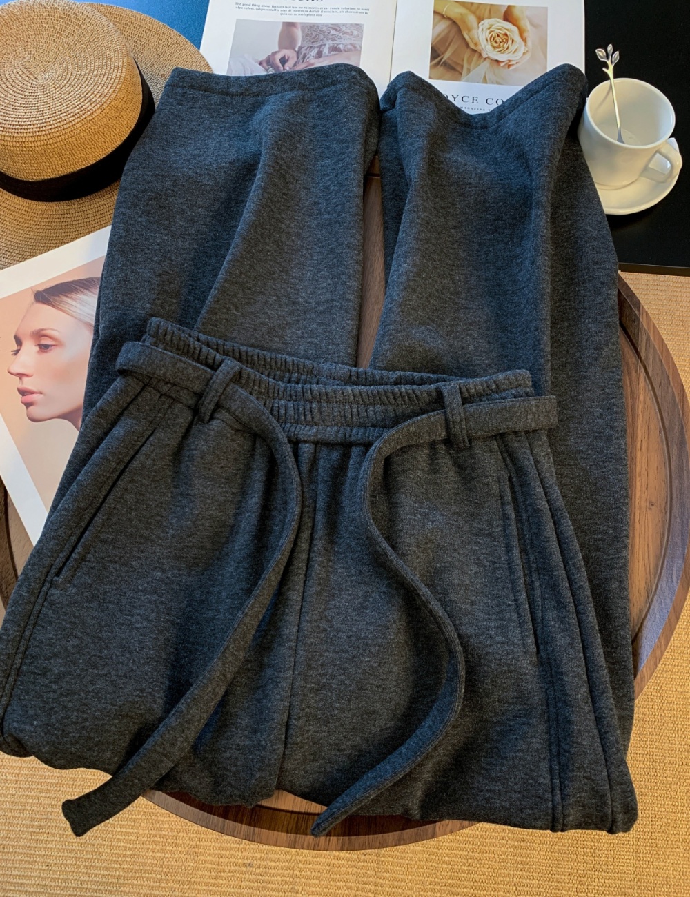 Thick wide leg pants gray pants for women