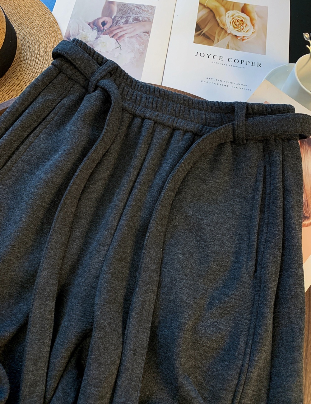 Thick wide leg pants gray pants for women