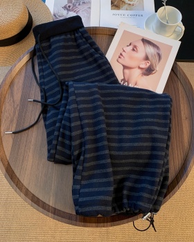 Korean style wide leg pants stripe casual pants for women