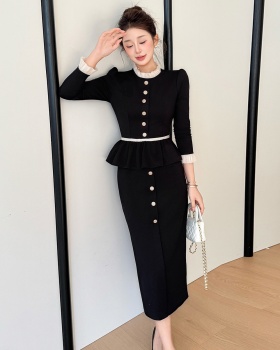 Pseudo-two ladies large yard autumn and winter dress