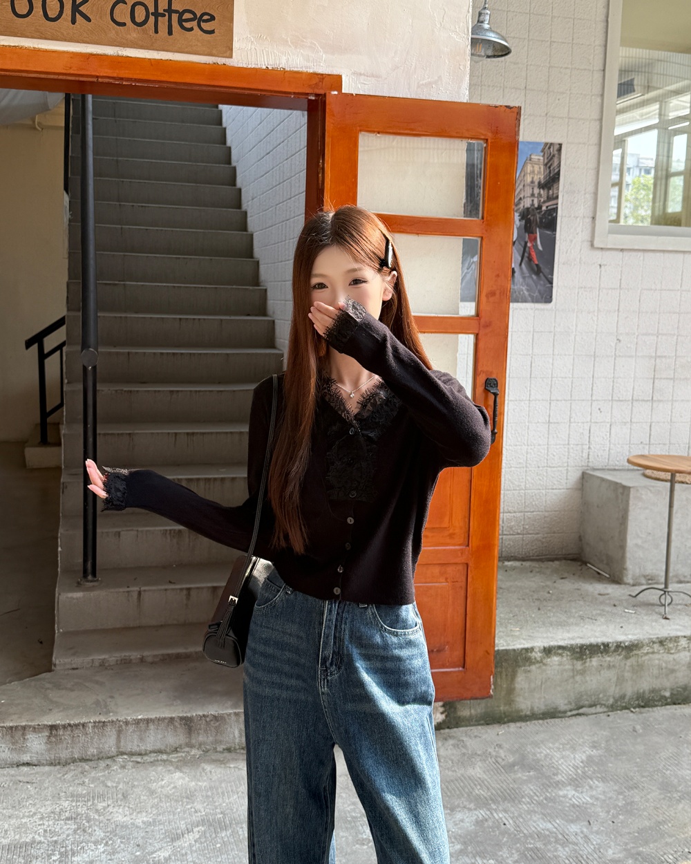 Splice autumn and winter tops lace cardigan for women
