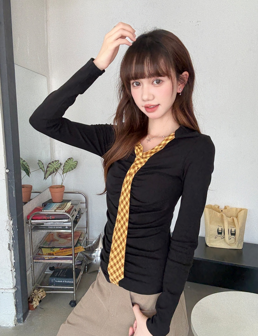 Fold long sleeve autumn retro T-shirt