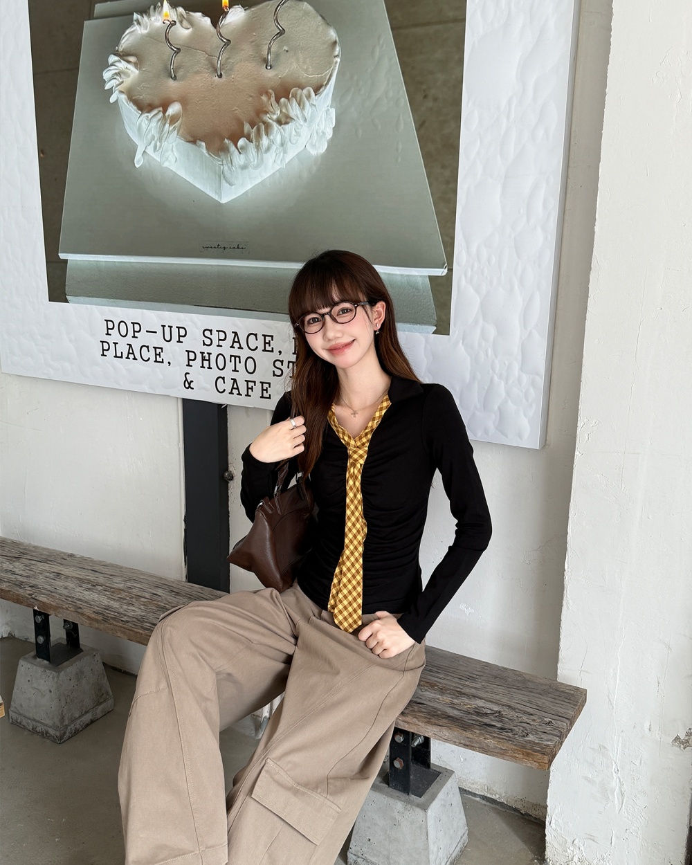 Fold long sleeve autumn retro T-shirt