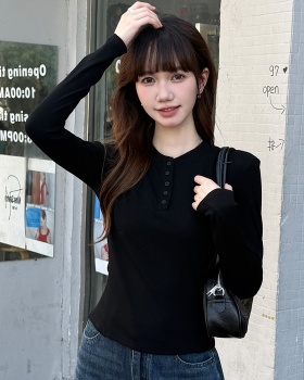 Autumn slim tops black buckle bottoming shirt