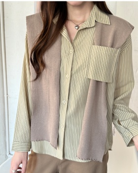 Autumn stripe loose tops Casual long sleeve shawl 2pcs set