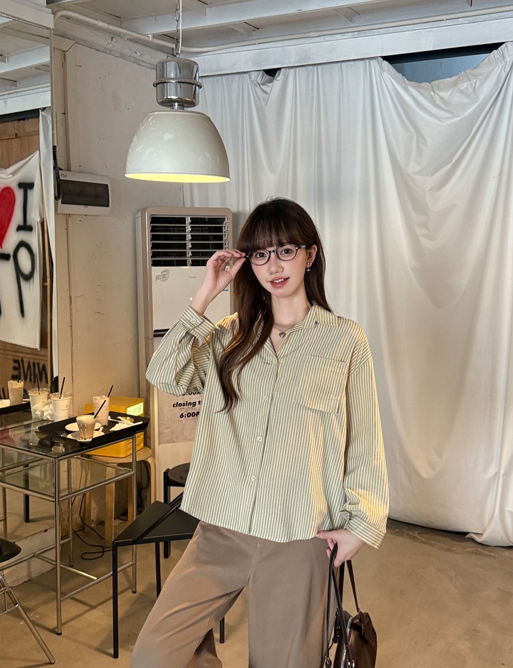 Autumn stripe loose tops Casual long sleeve shawl 2pcs set