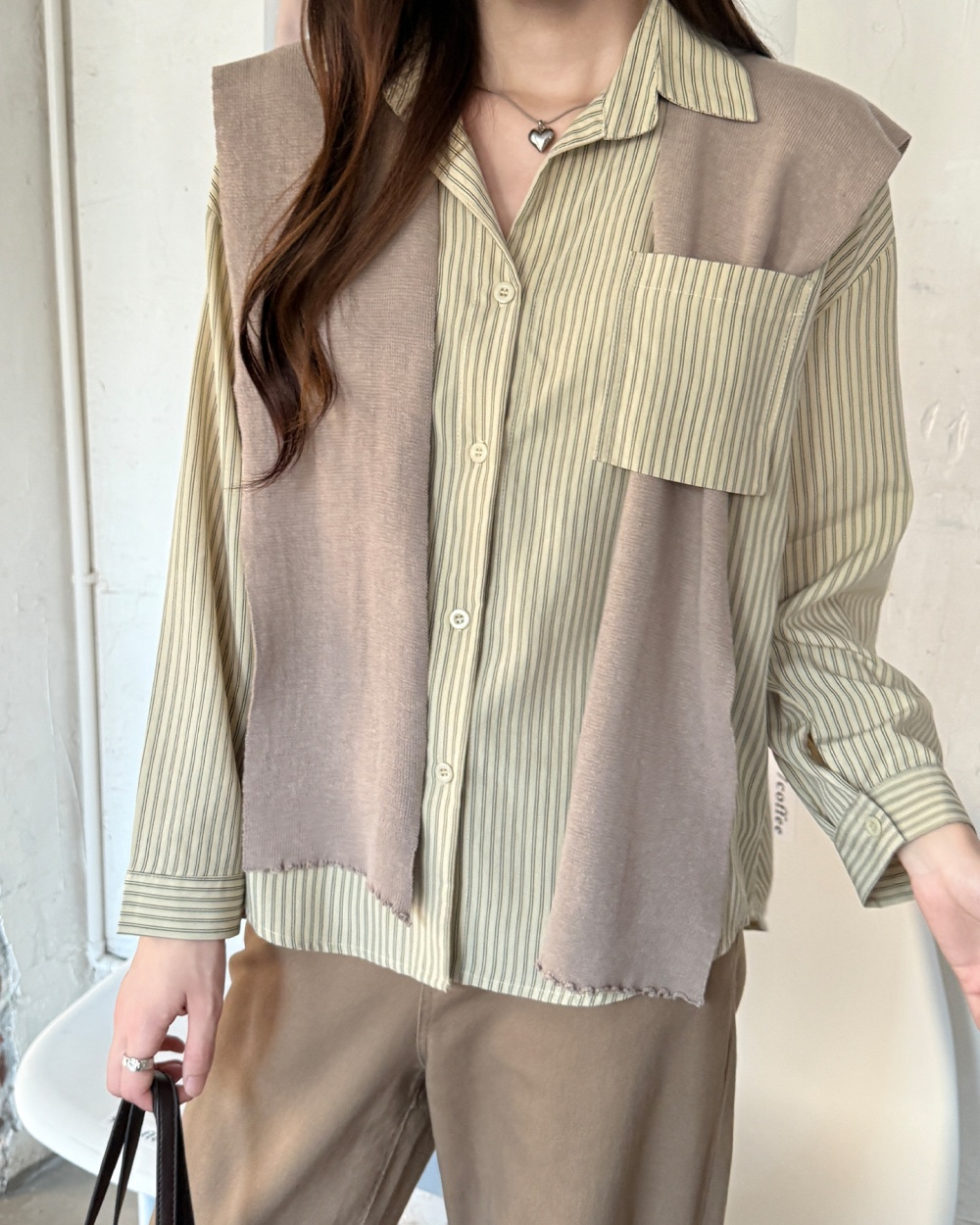 Autumn stripe loose tops Casual long sleeve shawl 2pcs set