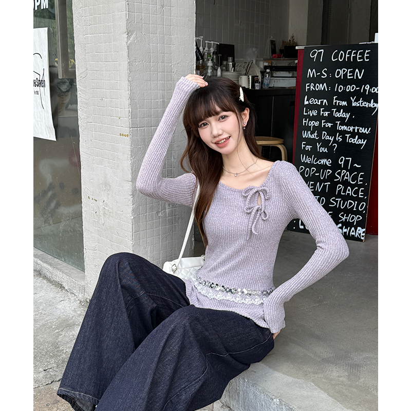 Autumn frenum tops inside the ride purple sweater