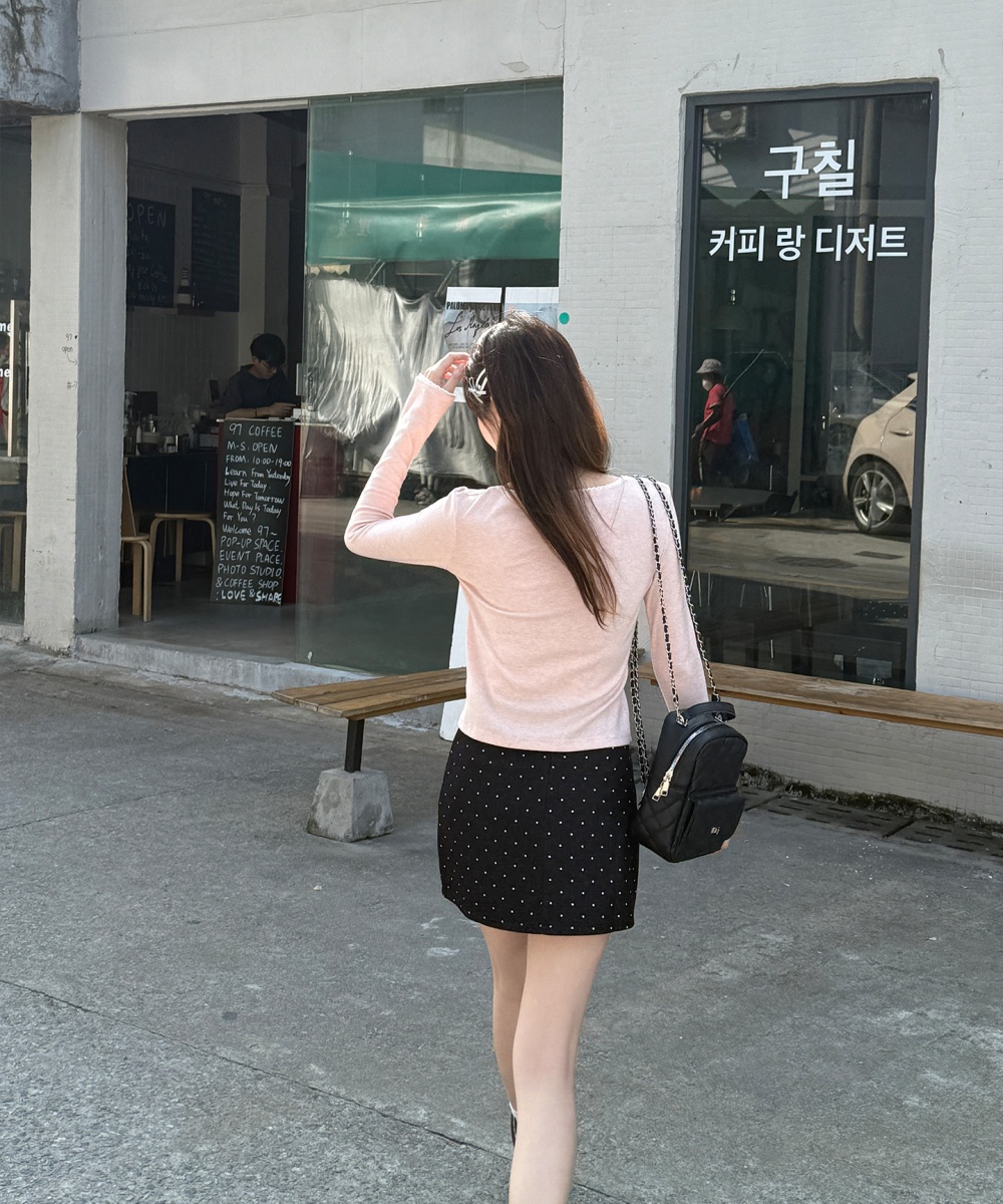 Long sleeve frenum slim T-shirt gray bow bottoming shirt