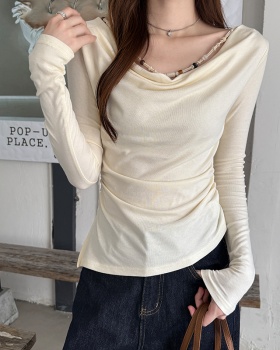 Slim blue T-shirt strapless bottoming shirt for women