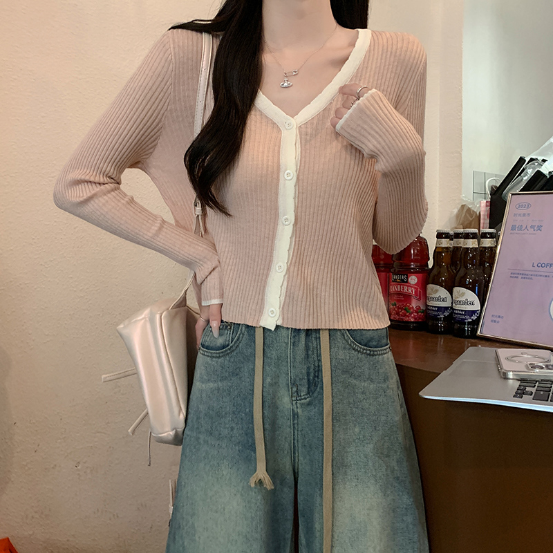 Mixed colors wool sweater long sleeve tops for women