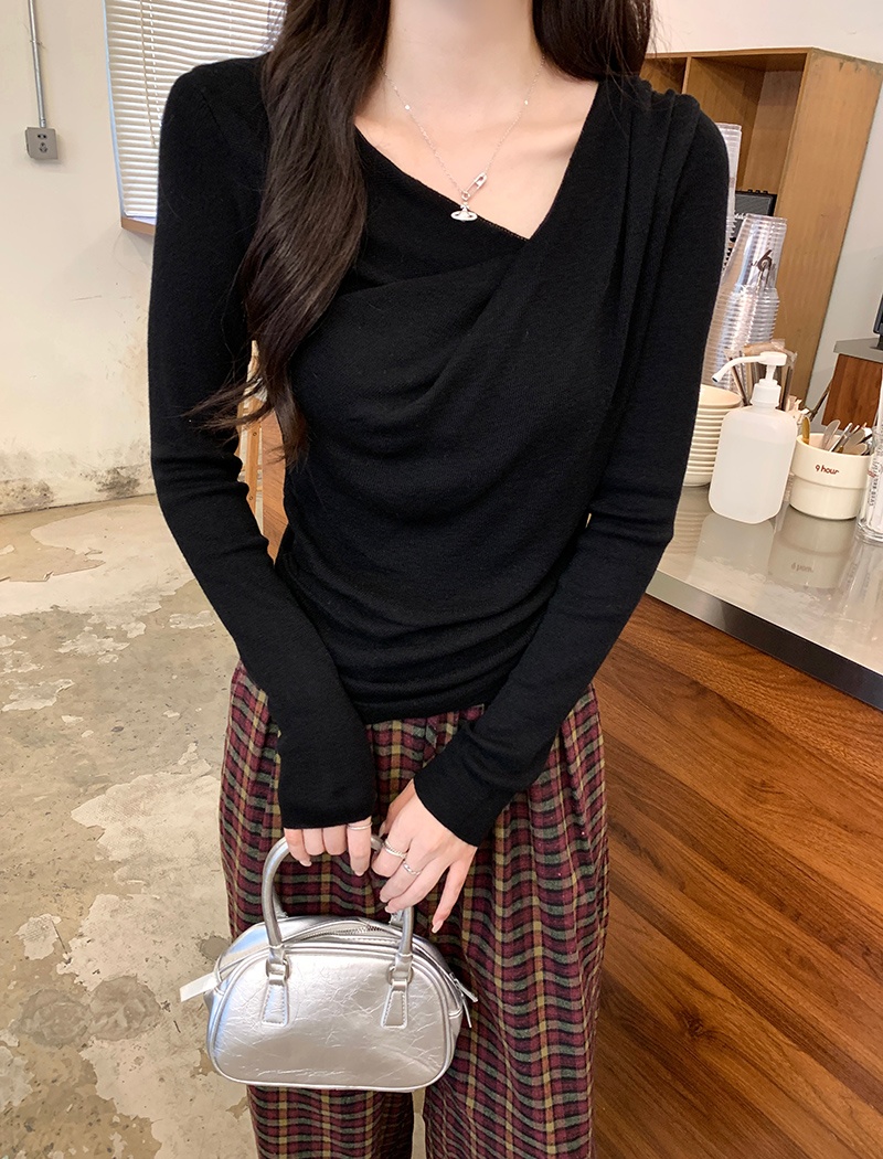 Long sleeve V-neck sweater wool pure tops for women