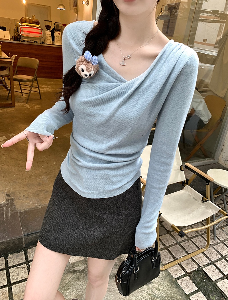 Long sleeve V-neck sweater wool pure tops for women
