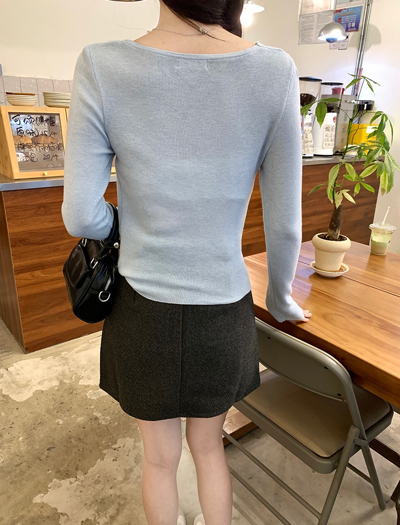 Long sleeve V-neck sweater wool pure tops for women