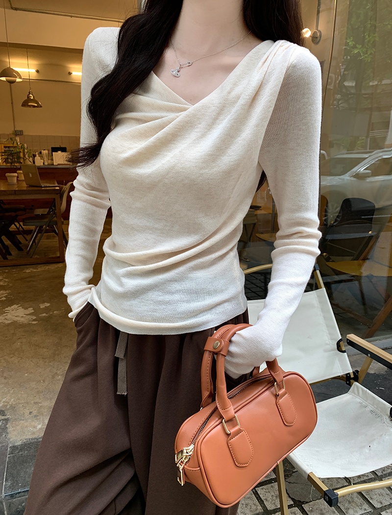 Long sleeve V-neck sweater wool pure tops for women