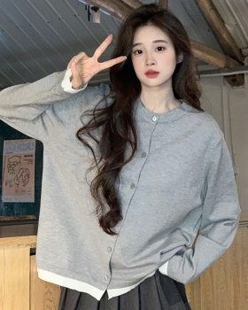 Round neck slim tops long sleeve sweater for women