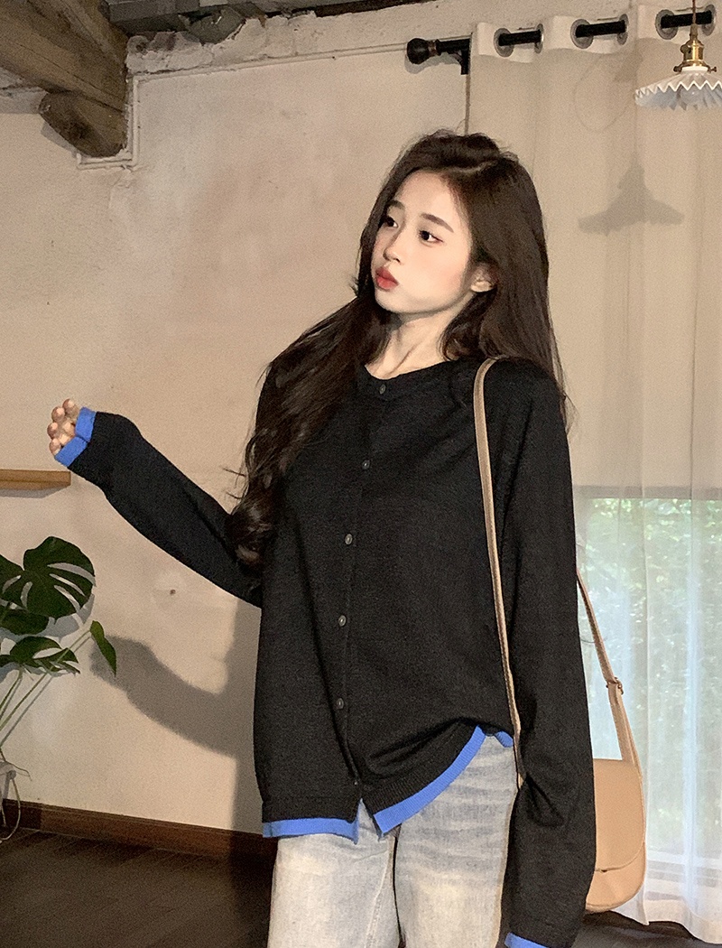 Round neck slim tops long sleeve sweater for women