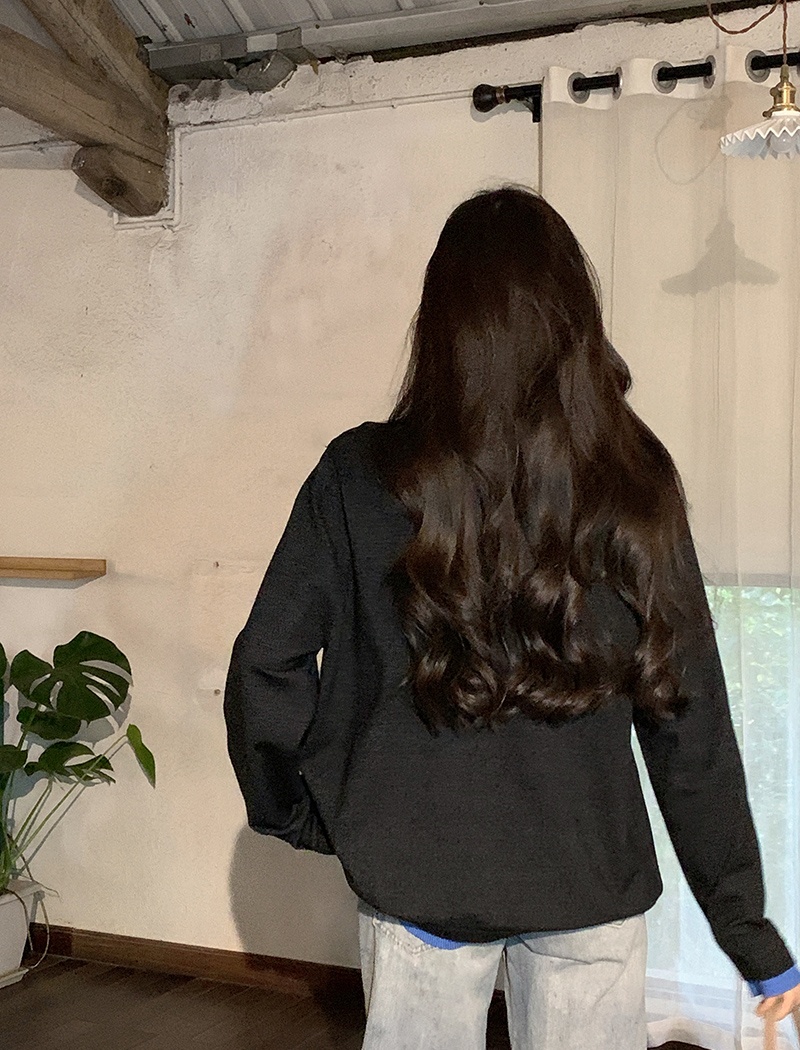 Round neck slim tops long sleeve sweater for women