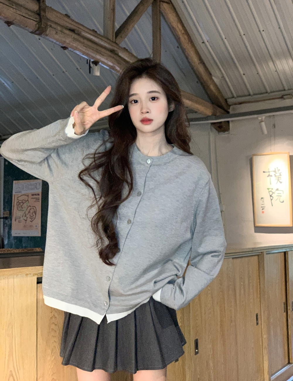 Round neck slim tops long sleeve sweater for women