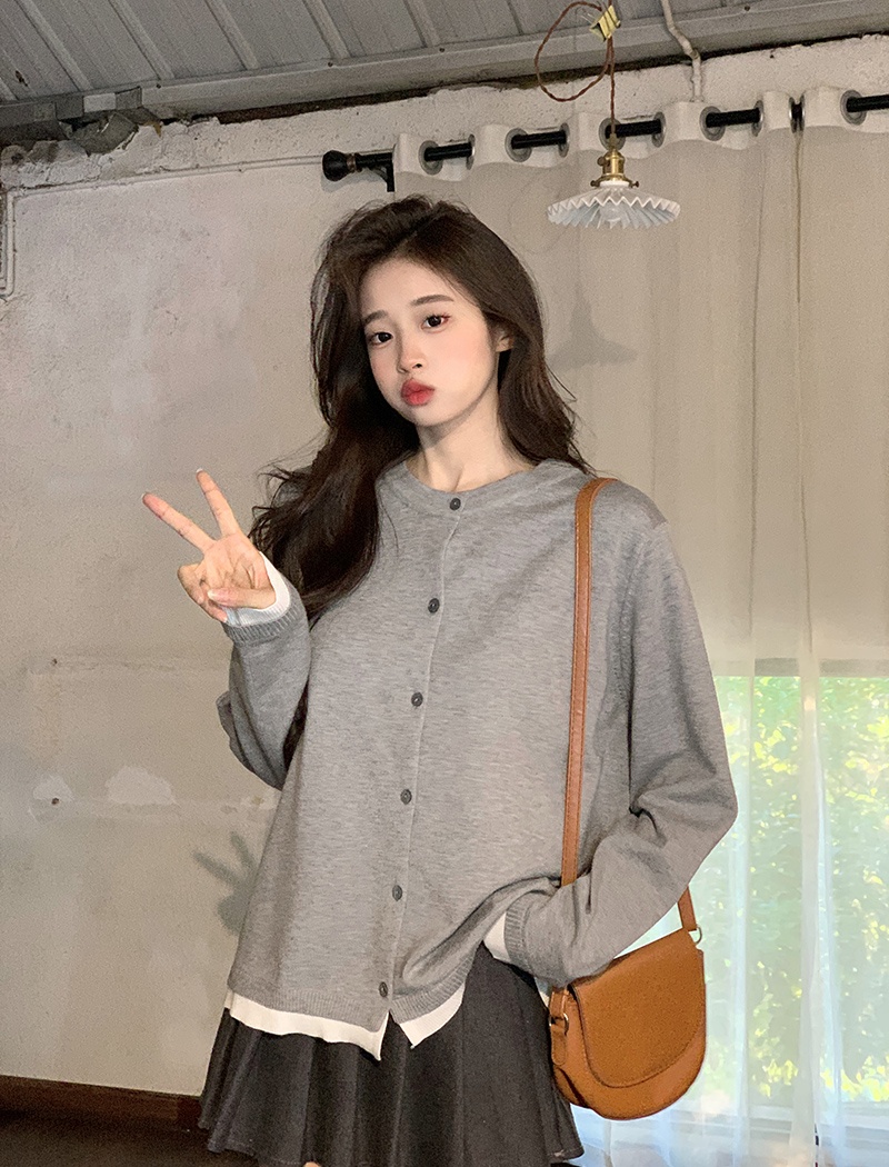 Round neck slim tops long sleeve sweater for women