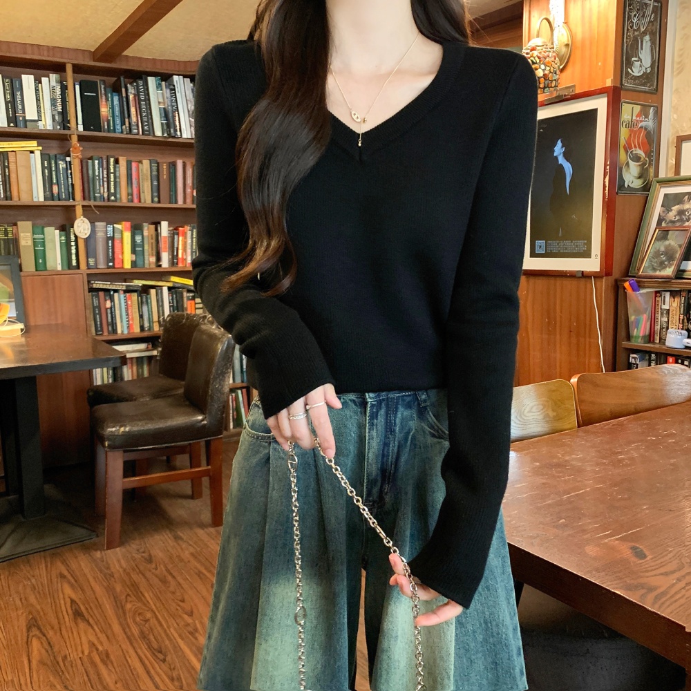 Short tops long sleeve bottoming shirt for women