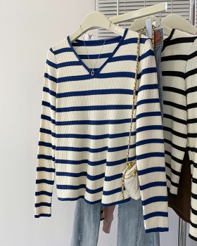 Long sleeve stripe sweater thermal tops for women