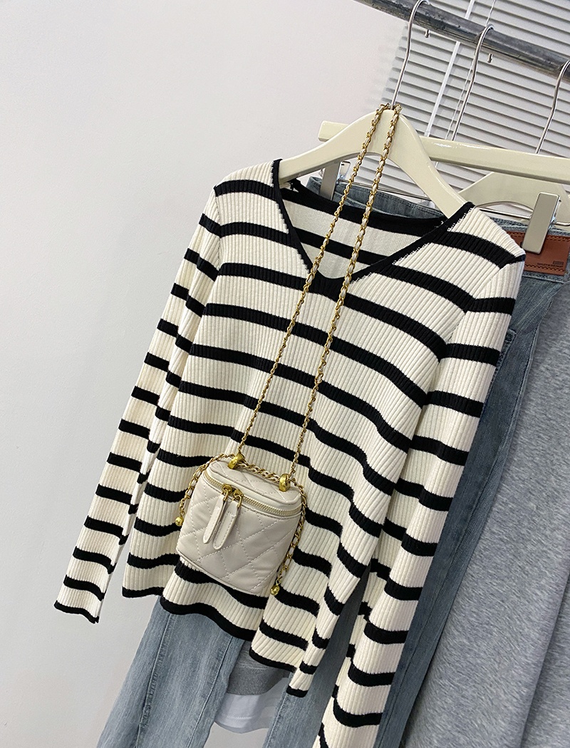 Long sleeve stripe sweater thermal tops for women