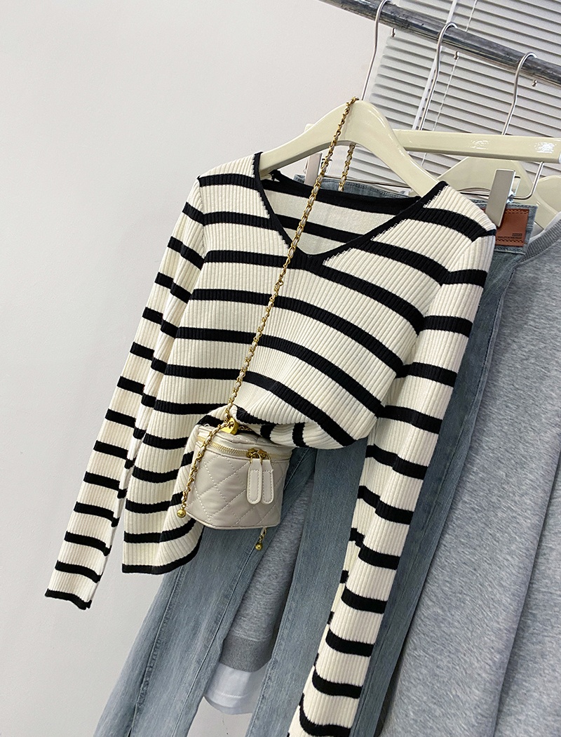Long sleeve stripe sweater thermal tops for women