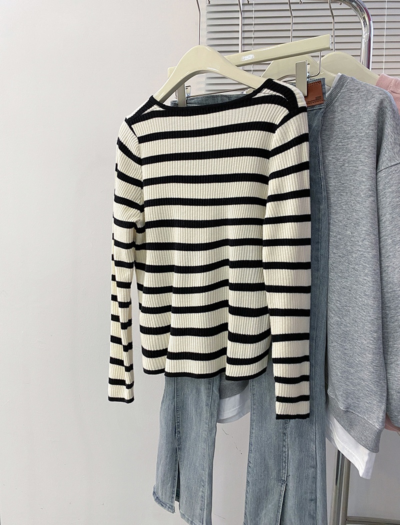 Long sleeve stripe sweater thermal tops for women