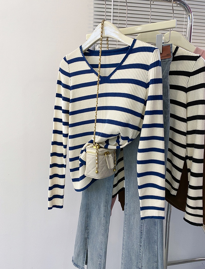 Long sleeve stripe sweater thermal tops for women