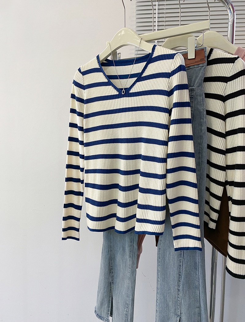 Long sleeve stripe sweater thermal tops for women