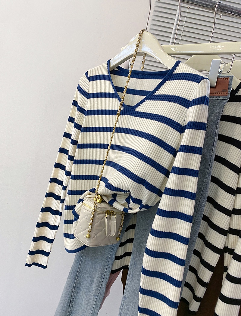 Long sleeve stripe sweater thermal tops for women