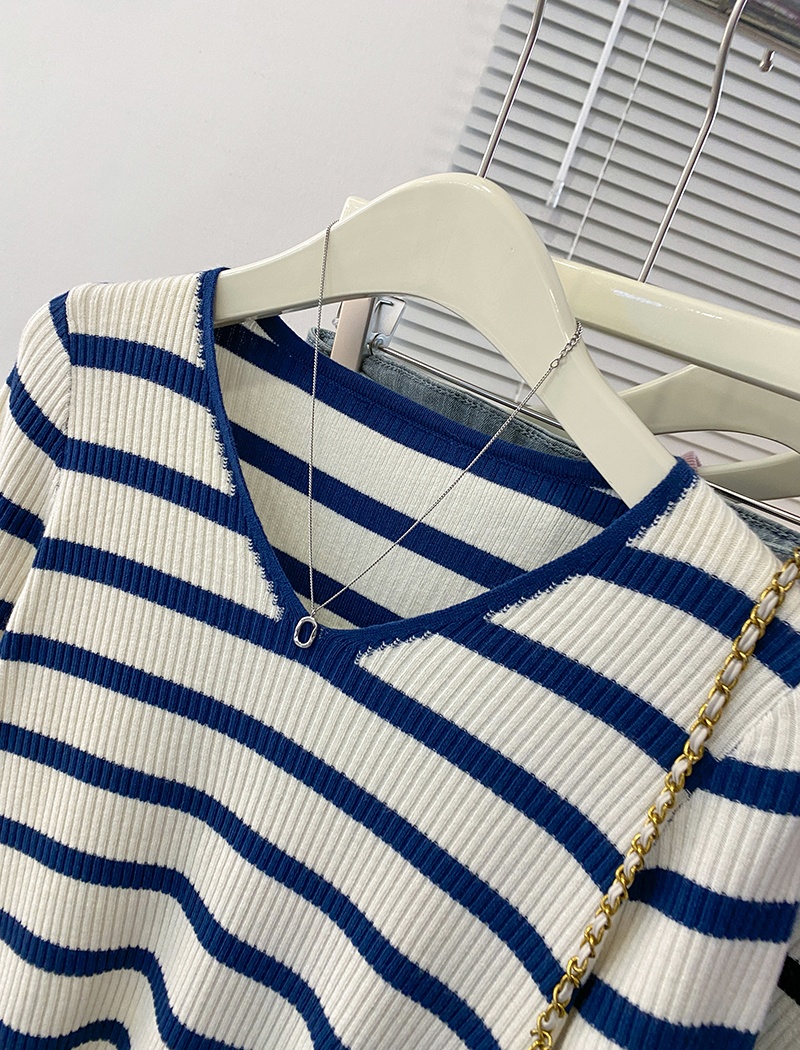 Long sleeve stripe sweater thermal tops for women